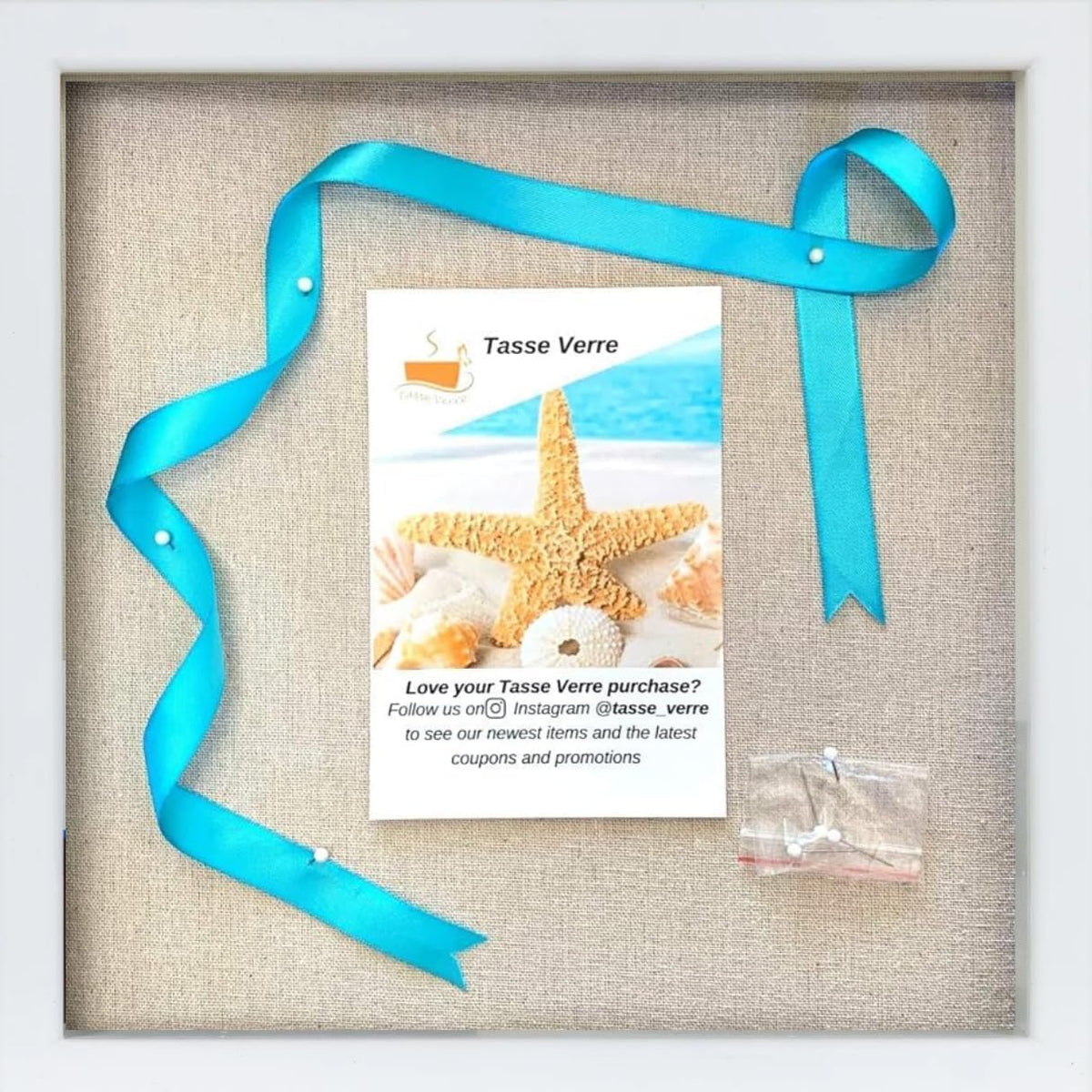 Tasse Verre 10x10 White Display Shadow Box (1-Pack) Frame w/Linen Background and 8 Stick Pins - Ready to Hang Shadowbox Picture Frame - Box Display Baby Memorabilia Wedding