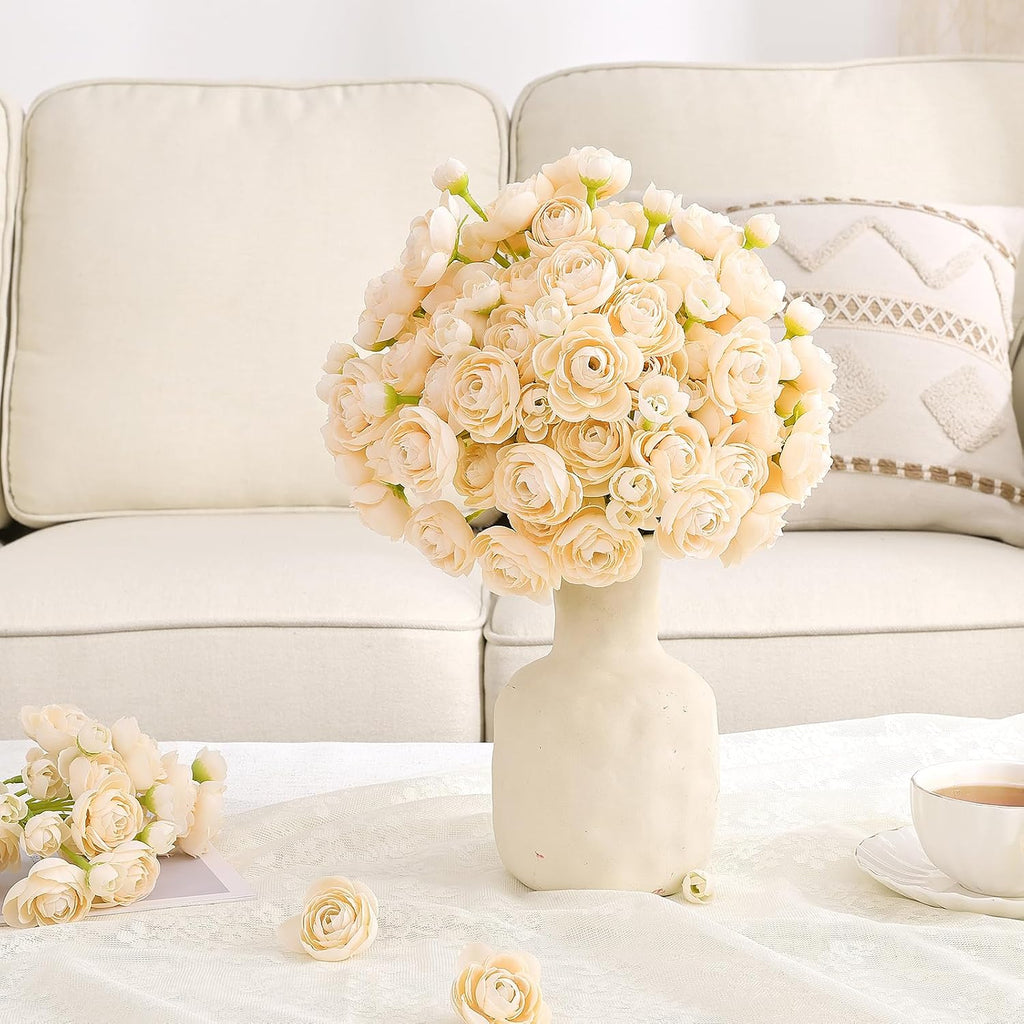 U'Artlines Mini Ranunculus Artificial Flowers Bouquet 20 PCS Creamy