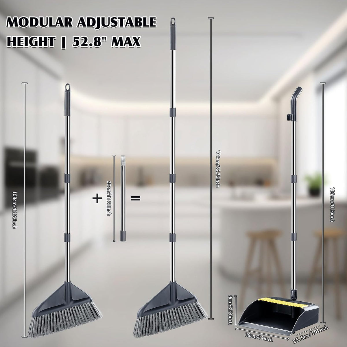Broom and Dustpan Set with 52" Long Handle