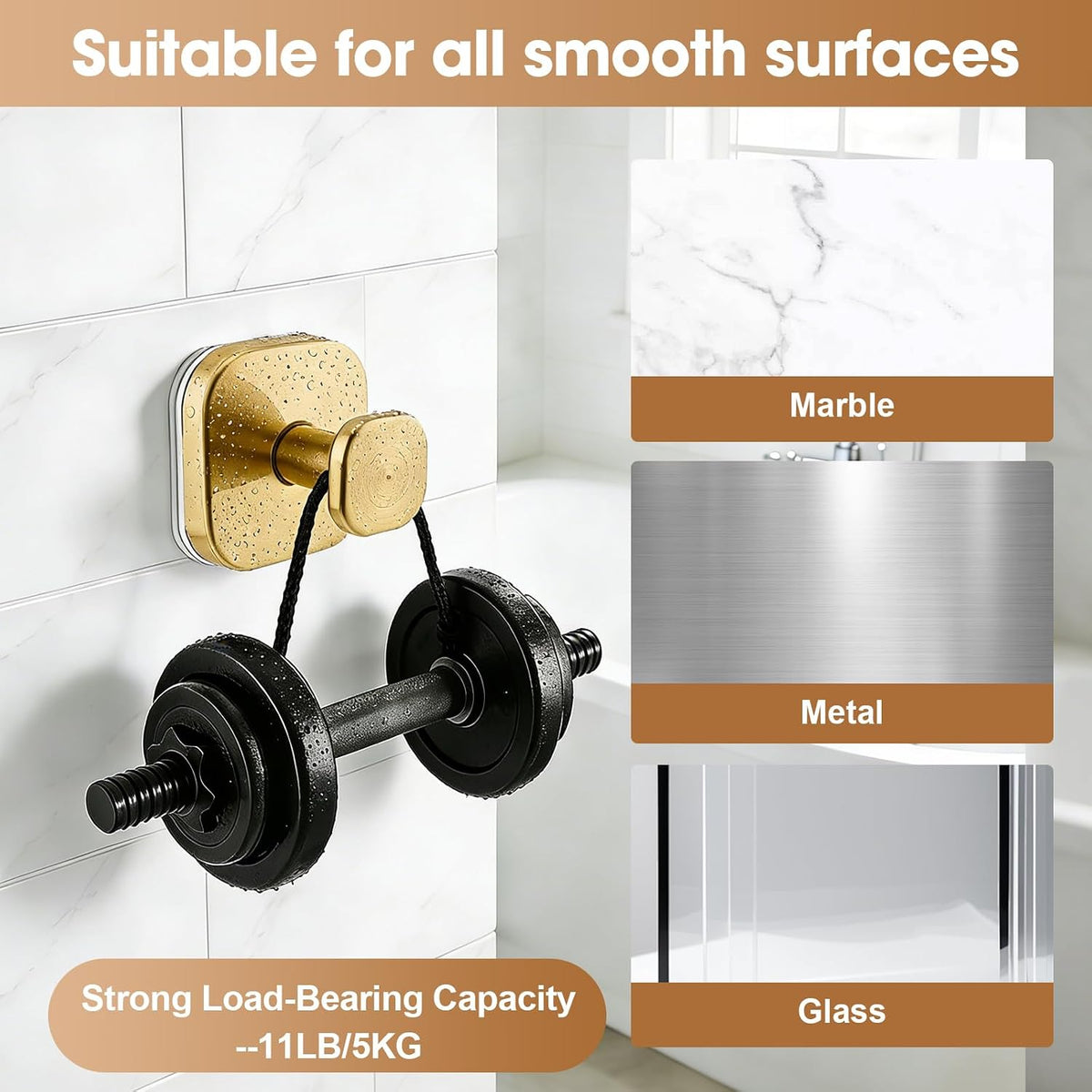 Suction Cup Hooks, Heavy Duty No Drill for Bathroom Shower Towel