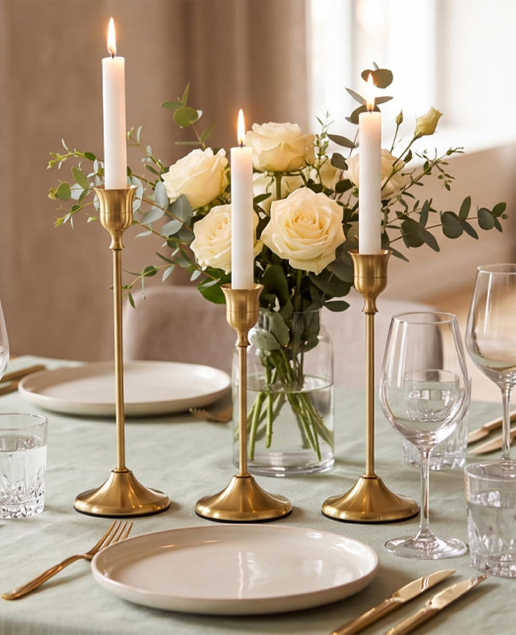 Gold Candlestick Holders Set of 3 Weighted Stable Base