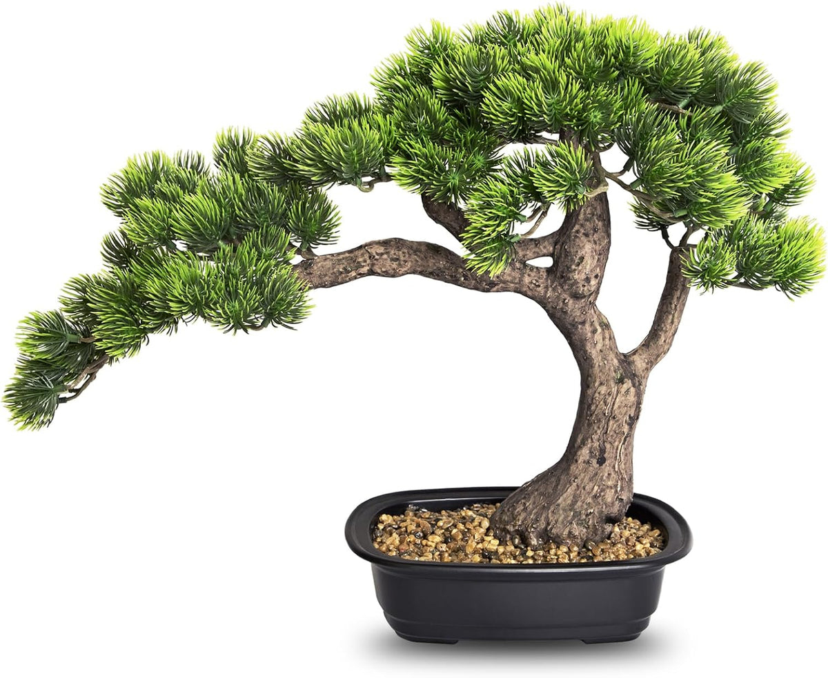 Artificial Bonsai Tree 15" Tall with Realistic Wood, Fake Bonsai, Fake Plant for Office Desk & Home, Japanese Decor, Housewarming Gift