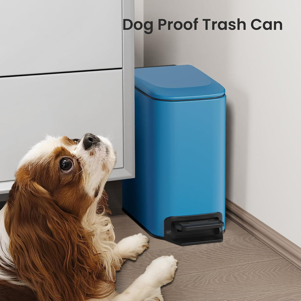 Cesun Small Bathroom Trash Can with Lid, 1.6 Gal, Soft Close, Blue