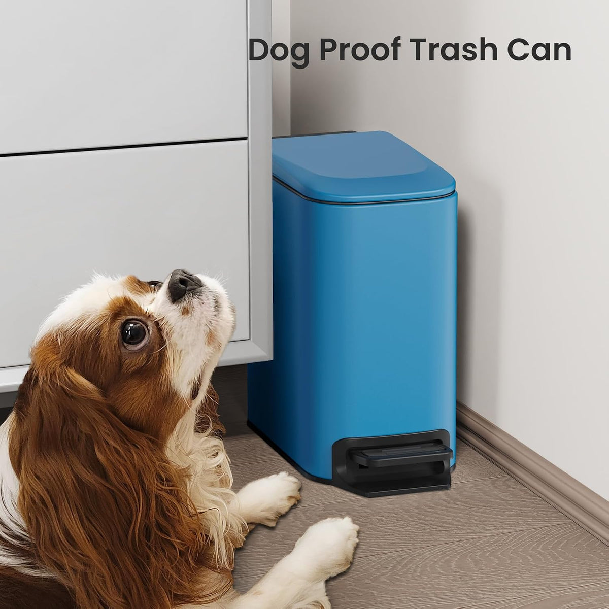 Cesun Small Bathroom Trash Can with Lid, 1.6 Gal, Soft Close, Blue