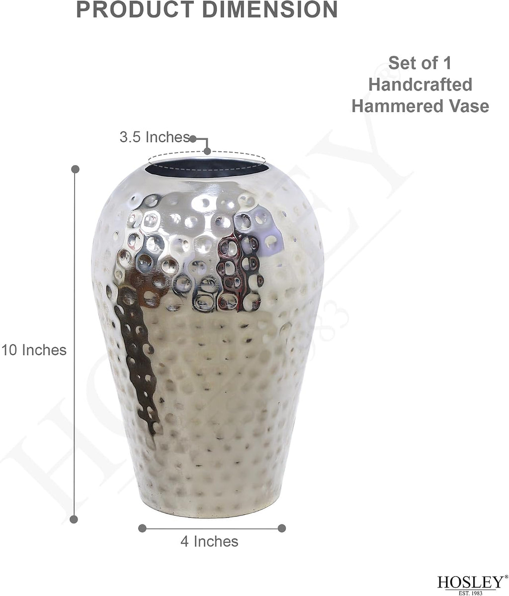 Hosley 10 Inch High Hammered Iron Vase - Handcrafted by Artisans Using Centuries-Old Hammer Pattern Techniques for Floral Arrangements Rustic Charm and Cultural Richness in Your Home Decor Embrace