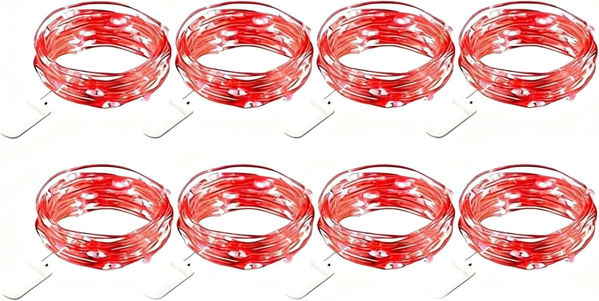 VOOKRY 8 Pack 30 LED Fairy Lights Battery Operated String Lights - 10 ft Red Mini Silver Wire Firefly Starry Moon Lights Waterproof for DIY Crafts Wedding Party Table Centerpieces Bedroom Christmas