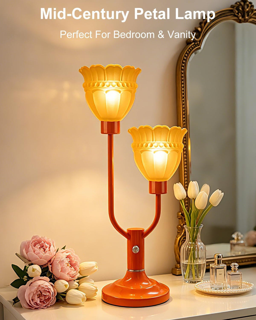 Lightdot Mid Century Modern Orange Table Lamp Dimmable Vintage Lamp Gift
