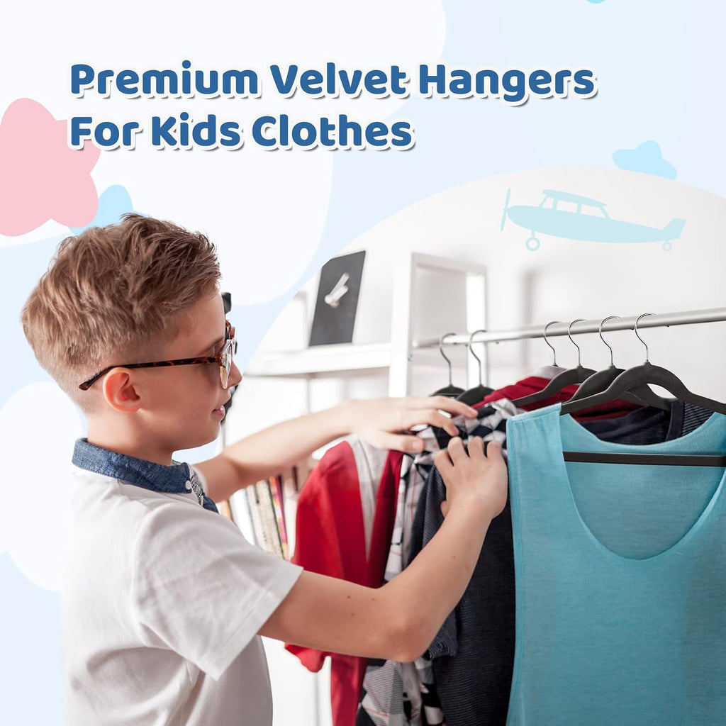 Smartor Premium 14 Inch Kids Hangers 50 Pack, Baby Velvet Hanger Non Slip