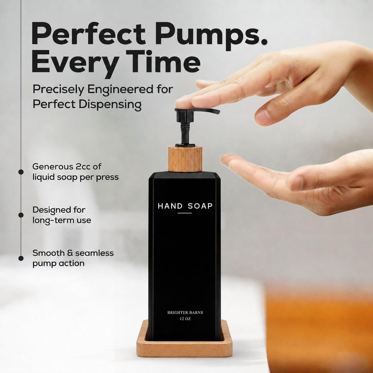 Black Glass Hand and Dish Soap Dispenser Set by Brighter Barns - 12oz Kitchen Soap Dispenser Set with Bamboo Tray and Pump - Boho Modern Home Decor for Kitchen Sink, Restaurant, Hotel, Gifts (Black)
