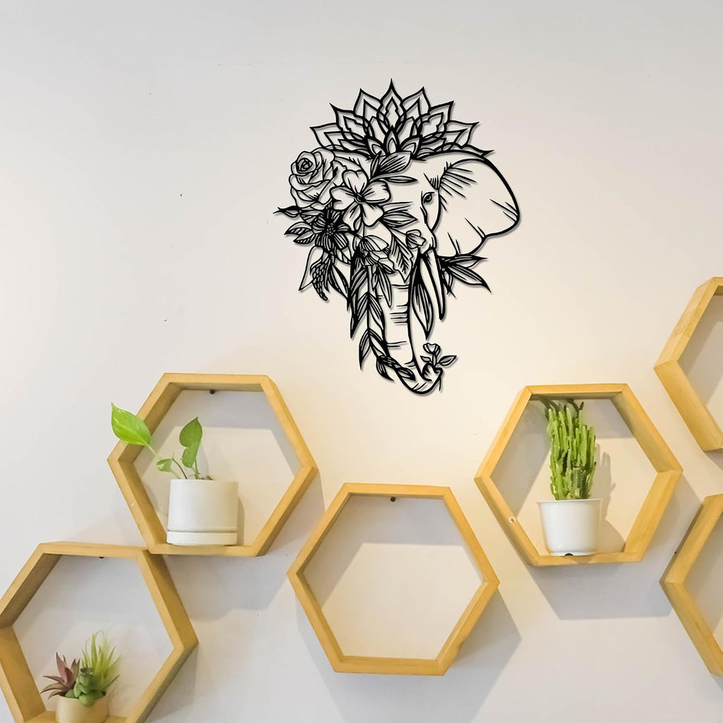 Rajukit Elephant with Lotus Metal Wall Art – Indian Home Decor