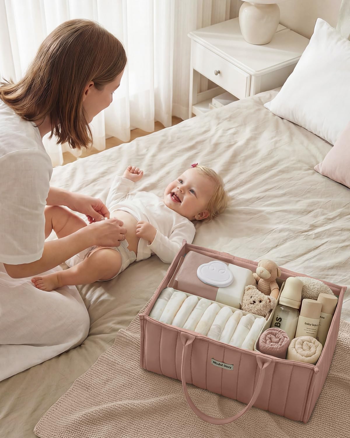 Blissful Diary Baby Diaper Caddy Organizer, Nursery Storage, Blush Pink