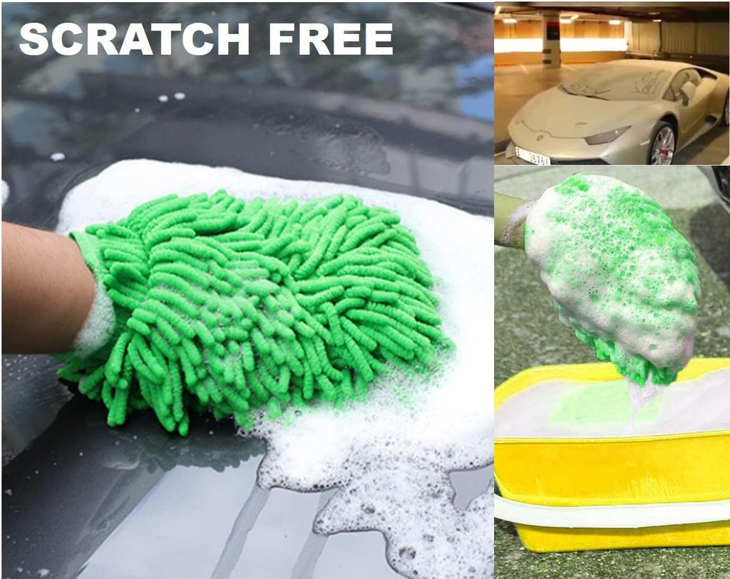 QUALIALL Green Chenille Microfiber Dusting Mitt, 10.5x8 Inch