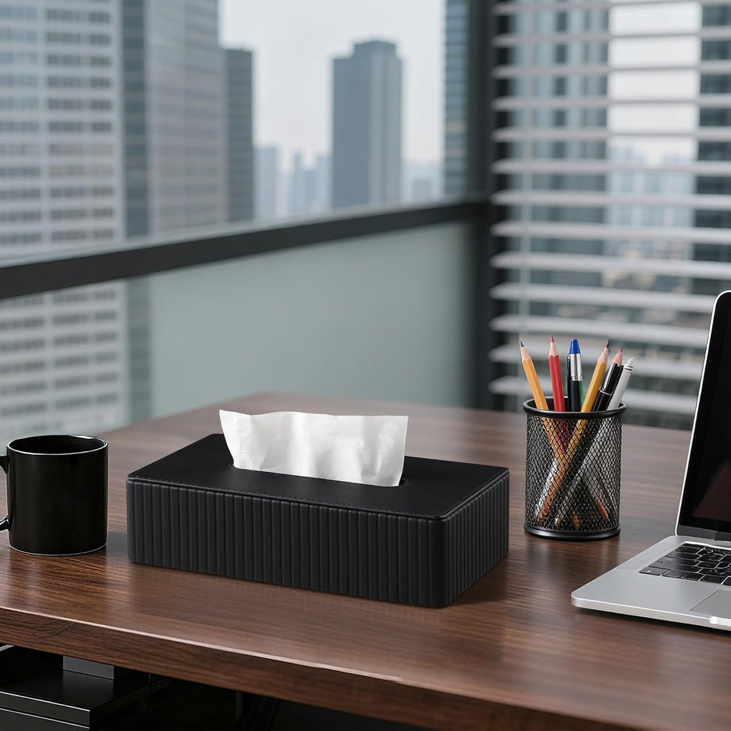 Short Tissue Box Cover, Rectangle Tissue Box Holder, Black