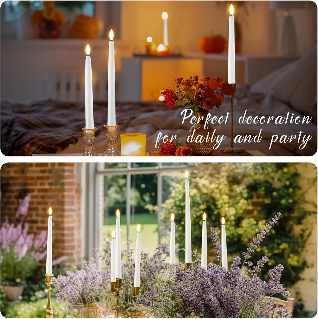 Baquler Flameless Taper Candles LED Flickering Candlesticks, White, 100 Pcs
