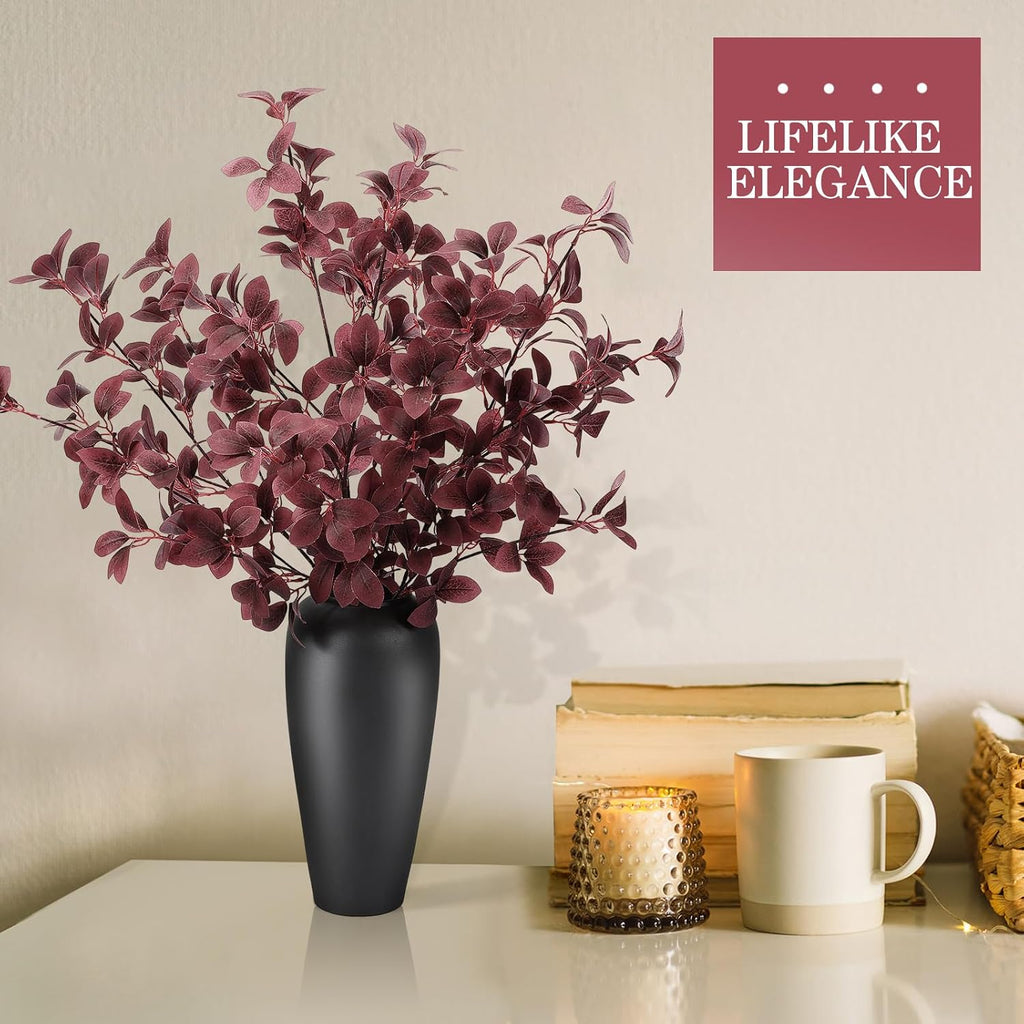 Janinka 5 Pcs Faux Fall Eucalyptus Stems for Vases Farmhouse, Dark Purple