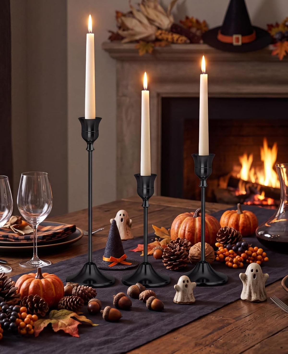 Black Candlestick Holders Set of 3 Weighted Stable Base