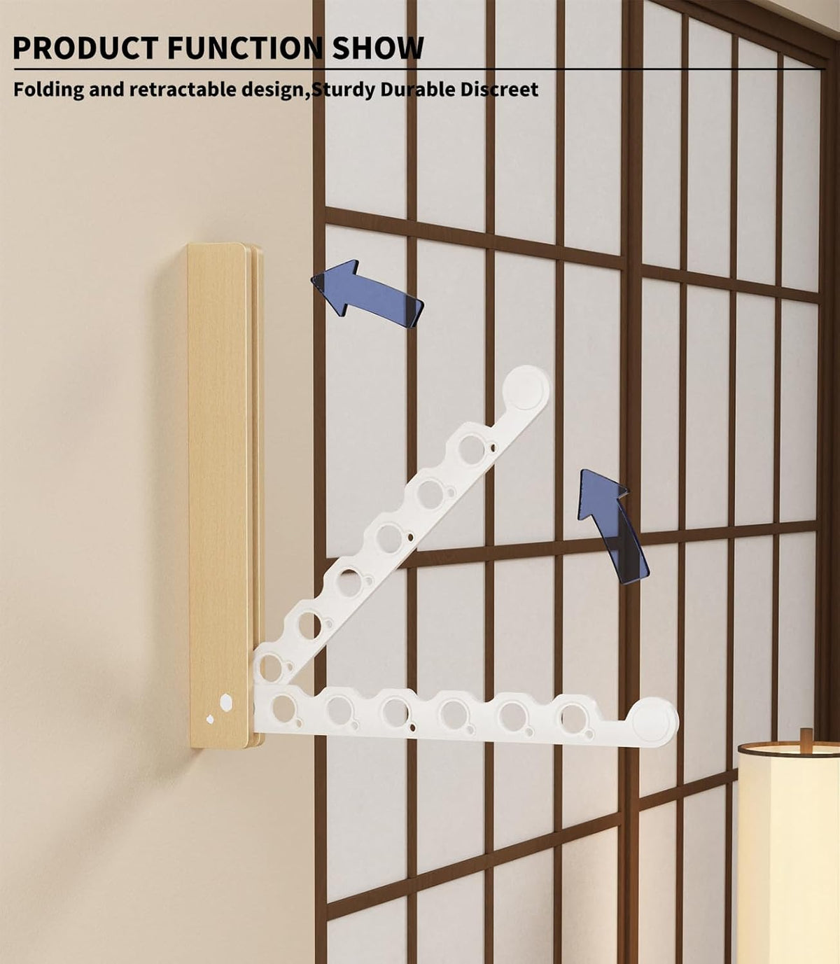 Natural Wood Folding Clothes Hanger Rack for Laundry Room, Wall Mounted Clothes Drying Rack, Laundry Drying Rack Foldable, Perfect for Small Spaces, Beech Wood White