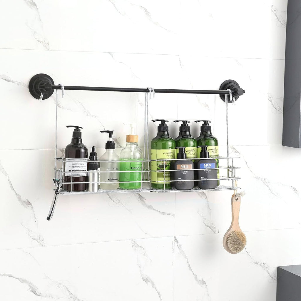 1-Tier Shower Caddy Hanging Shower Rack with Hooks Over Door 2-PK