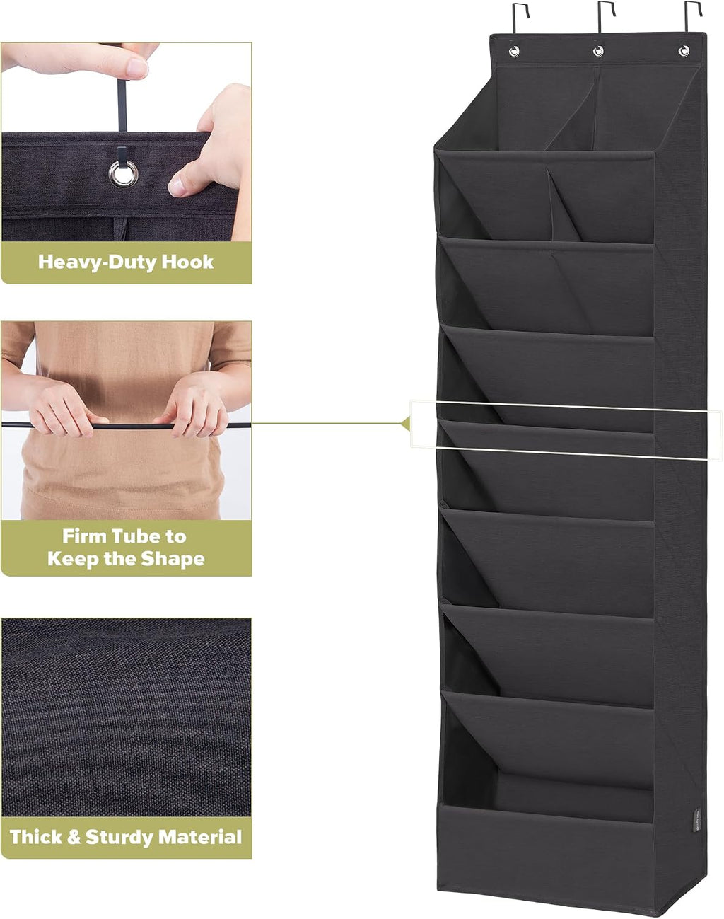 Over Door Organizer with 10 Extra Large Pockets, 23 Pairs Shoes Large Capacity Hanging Storage Organizer for Shoes, Diapers, Black, 8 Layers, 2-Pack