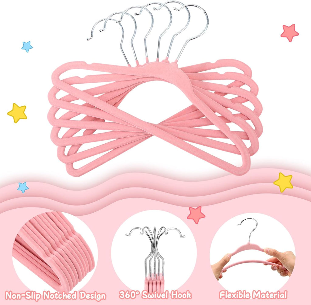 30 Pack Pink Velvet Baby Hangers with Clips Kids Clothes Hangers