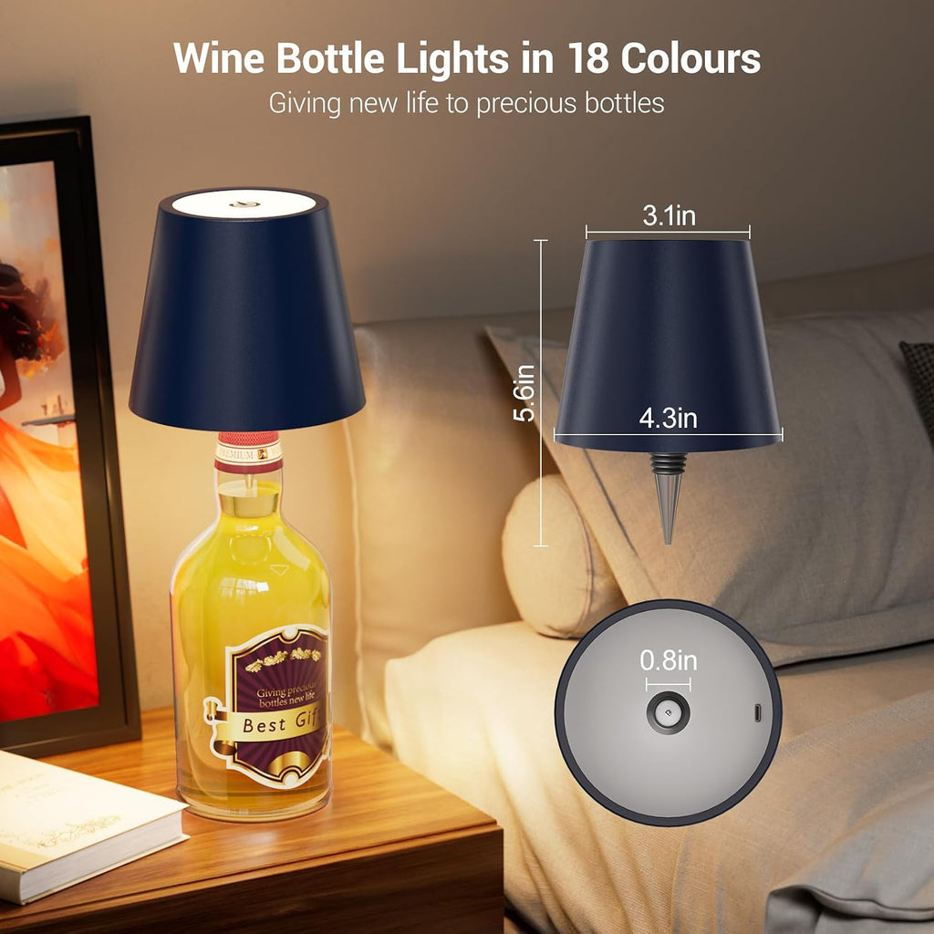 2 Pack Wireless Bottle Lamp - 2026 New Touch 3 Colors and Stepless Dimming Wine Bottle Lights with Metal Lampshade for Bars Restaurants Kitchen & Party Lighting - Black