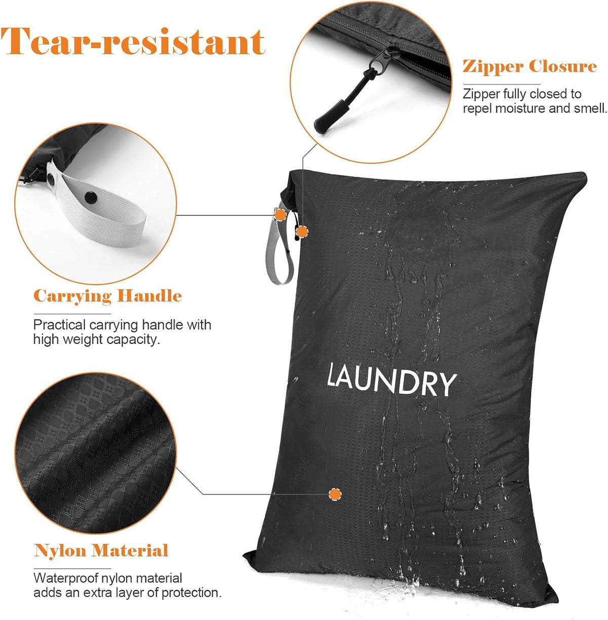 WiseBoy 2-Pack Travel Laundry Bags, Washable Wet Dry Bags for Gym, Black