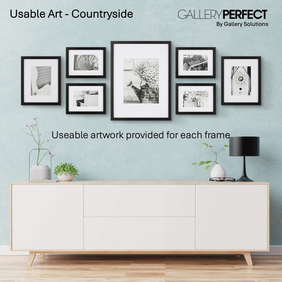 Gallery Perfect Multi-Size Picture Frame Set 7 Pack, Black Gallery Wall Frames with Hanging Hardware, Clear Glass - One 12x16, Two 8x10, Four 6x8 Matted Photo Frames for Wall Display