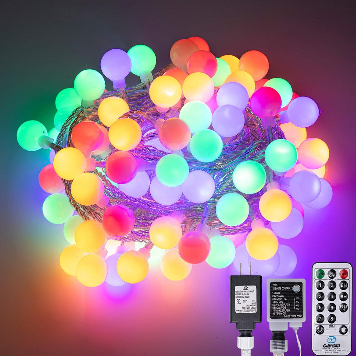 AWQ 100 LED 49 FT Globe Ball String Lights Fairy String Lights Multicolor
