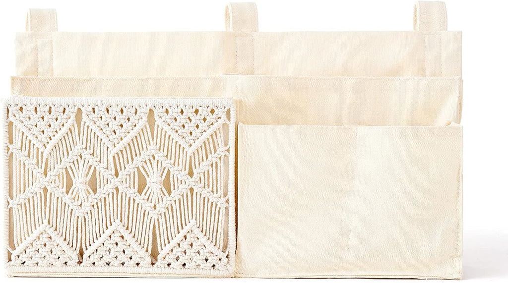 Mkono Bedside Caddy, Macrame Bunk Bed Hanging Organizer, 7 Pockets Ivory