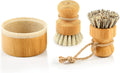 SUBEKYU Bamboo Dish Scrub Brush,Produce Brush,2 Pack with Holder