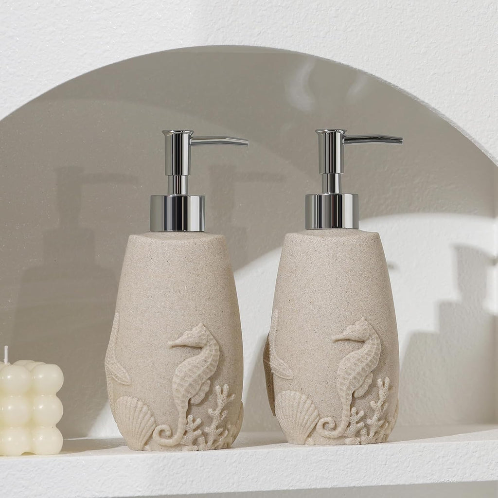 Soap Dispenser Set, 11.84 OZ, 2 PCS, Ocean Theme Beige Empty Bottle