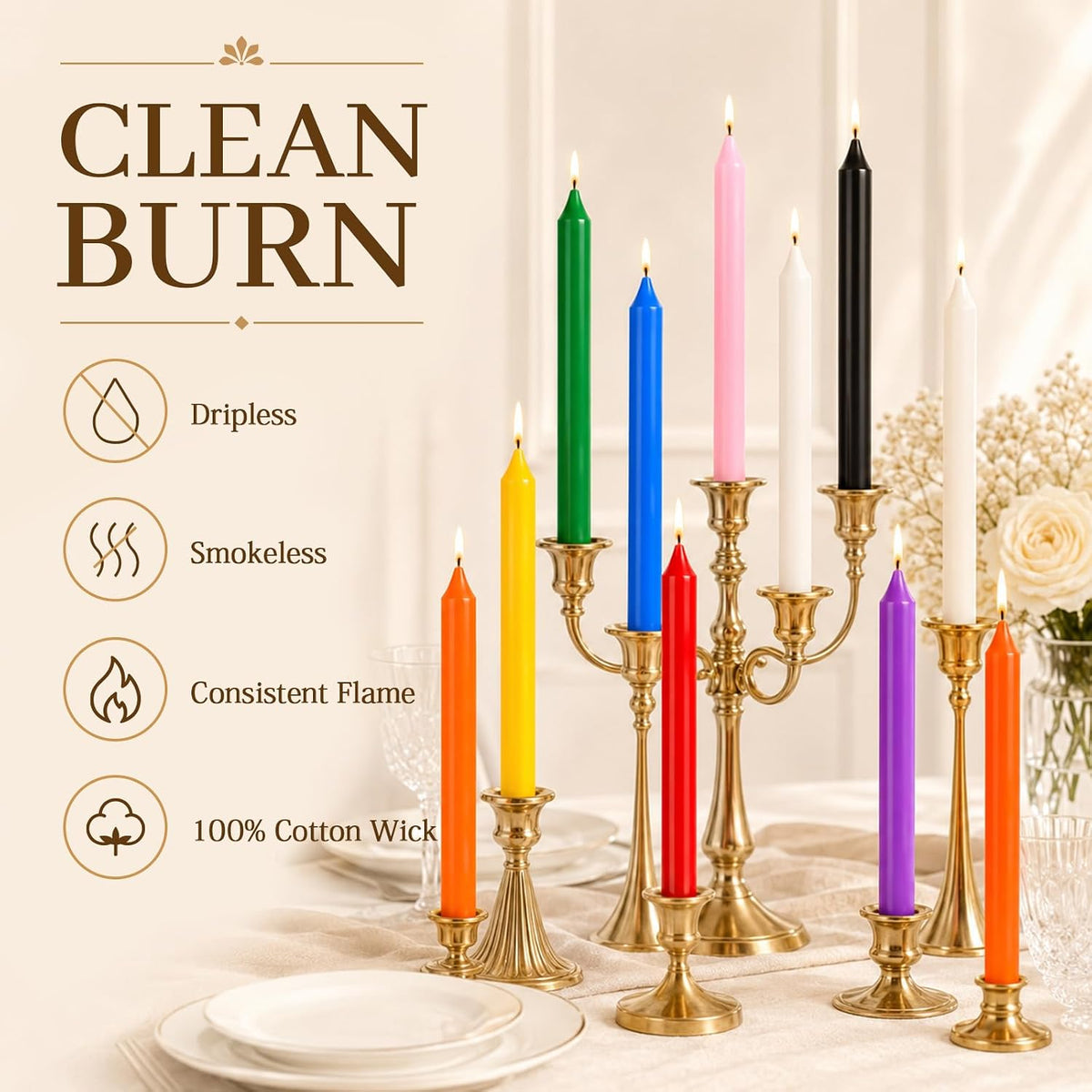 40Pack Spell Candles, 4Inch Small Chime Candles Bulk, Colored Candle Sticks