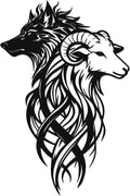 Wolf & Ram Interwoven Metal Wall Art, Black Rustic Dual Wildlife Home Decor