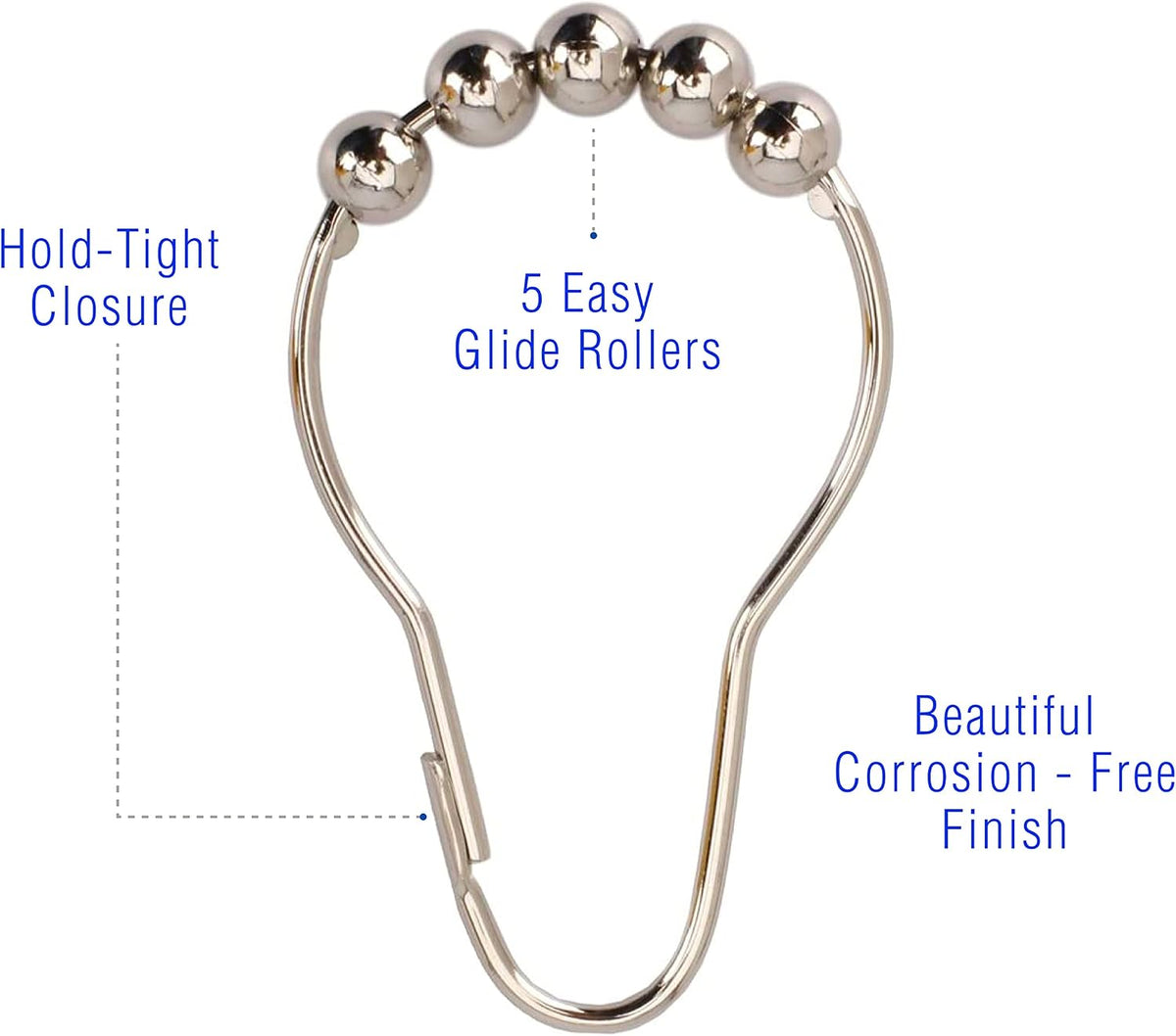 2lbDepot Shower Curtain Rings Hooks - Polished Nickel Finish - Premium 18/8 Stainless Steel - Locking Rings with Easy-Glide Rollers - Five Finishes Available - Set of 12 for Shower Rods