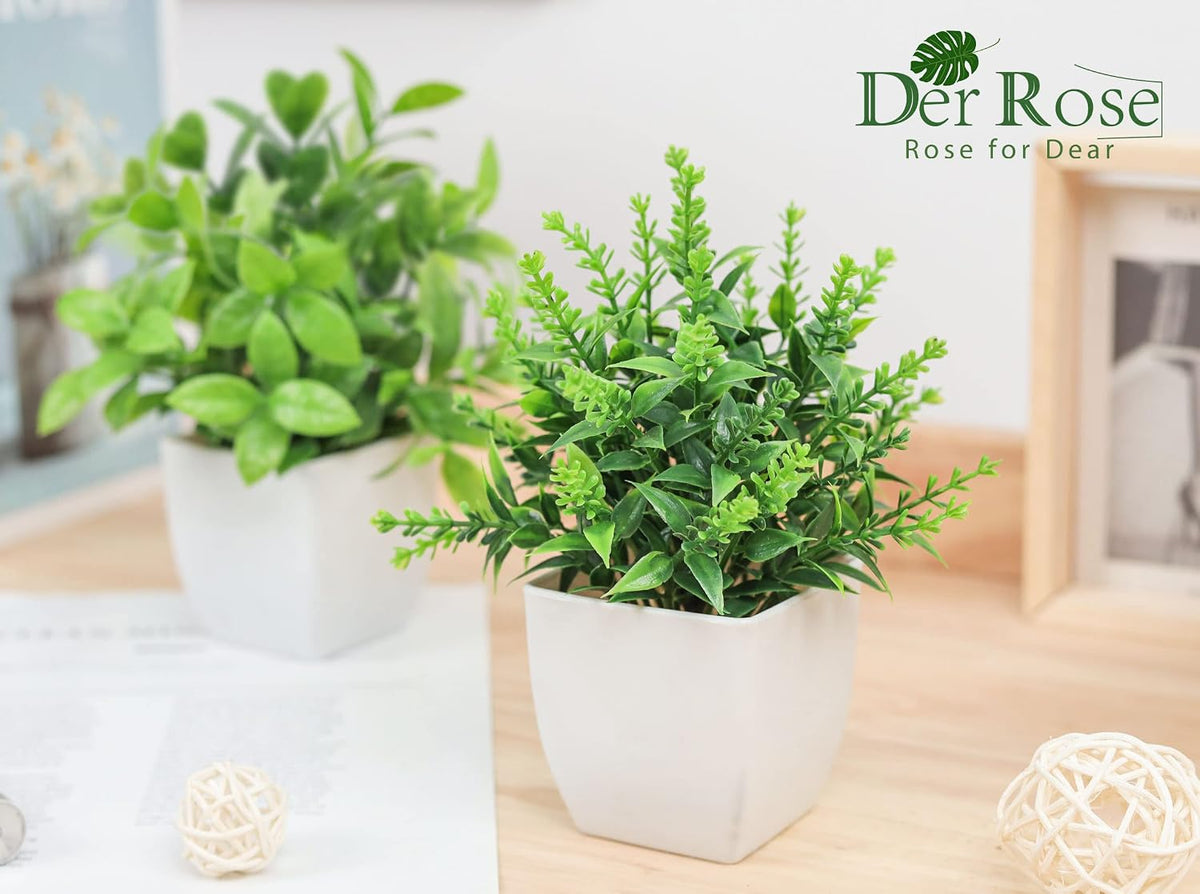 Der Rose 2 Pack Fake Plants Small Faux Plants Indoor for Office Desk Decor