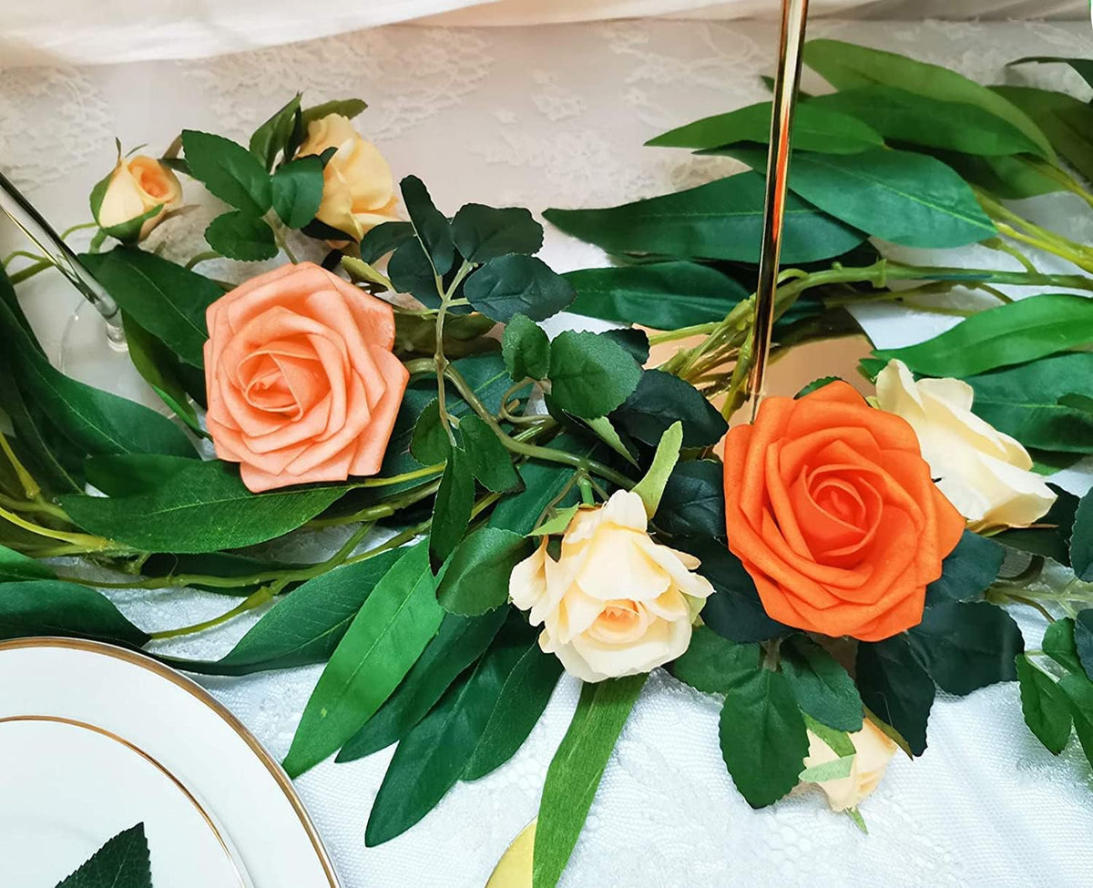Artificial Flowers 50PCS Real Looking Mixed Vivid Orange Fake Roses with Stem for DIY Wedding Bouquets Centerpieces Baby Shower Party Home Decorations