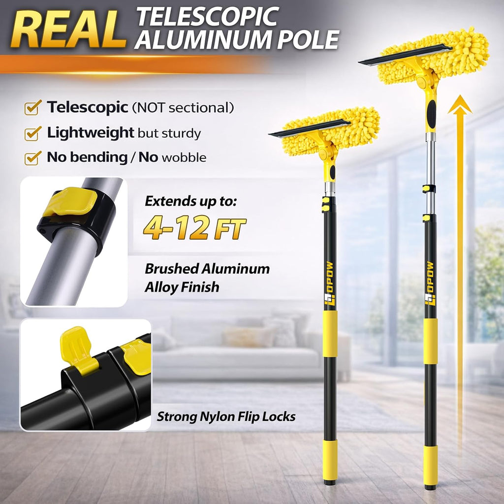 20 Feet High Reach Squeegee Window Cleaner Kit with 5-12Ft Extension Pole