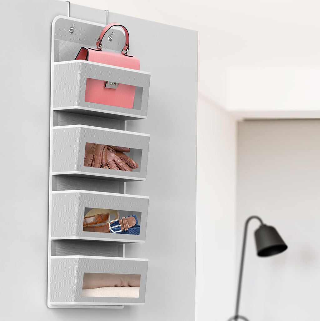 Simple Houseware 4 Clear Window Pocket Over Door Hanging Organizer, Gray