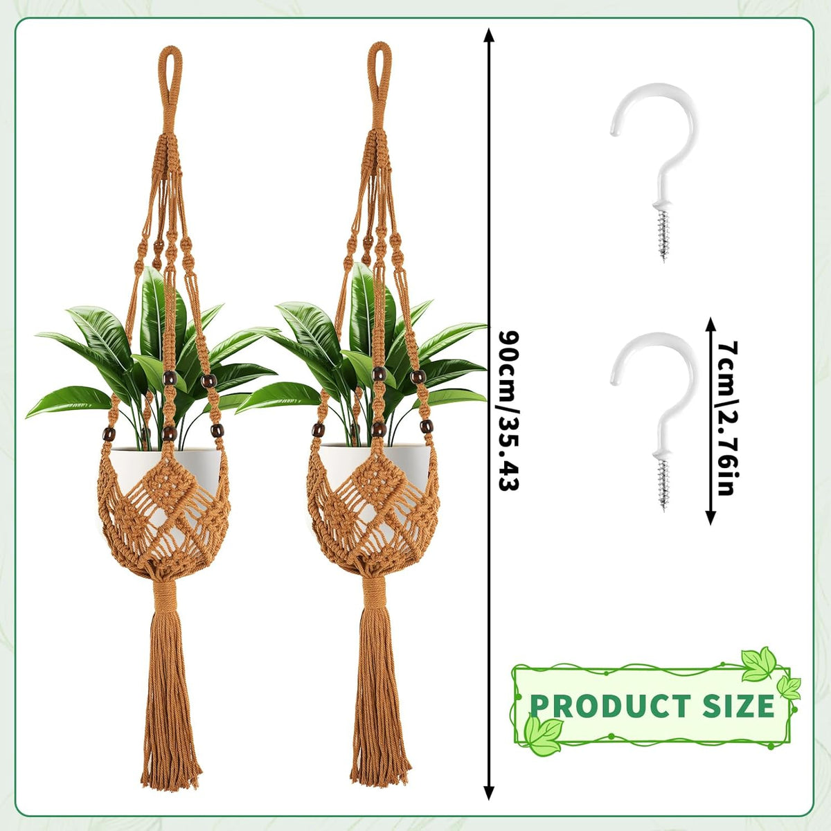 Augshy Jute Crochet Macrame Plant Hangers with Hooks, 2 Pack Hanging Holder