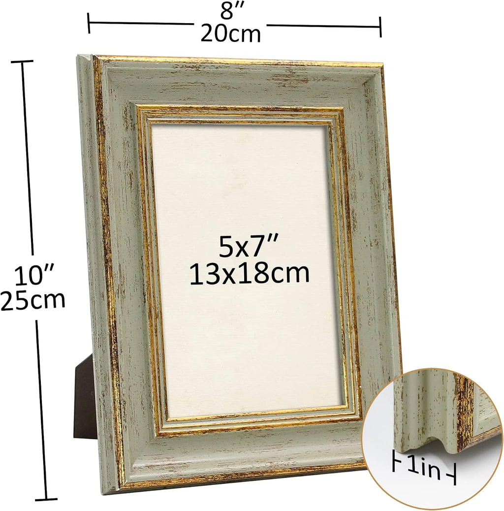 Sapowerntus Vintage 5x7 Picture Frame Gold Line Sage Green Photo Frames