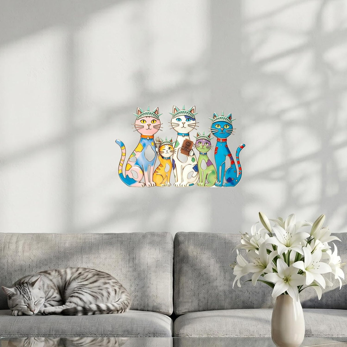 UAPRPG Cat Metal Wall Art, Colorful Iron Hanging Decor, Home Ornament, Gift