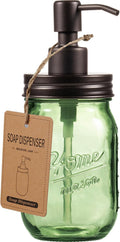 Amolliar 16OZ Green Glass Mason Jar Soap Dispenser W/Metal Pump, Bronze