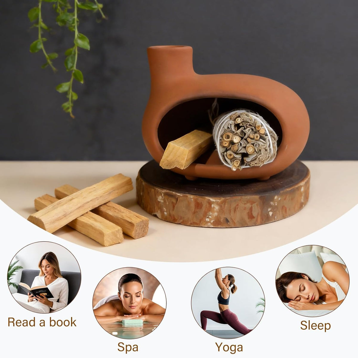 Orange-Red Terracotta Palo Santo Holder, Mini Chiminea Incense Burner