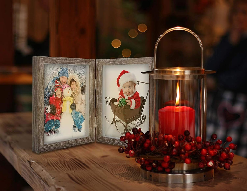 WUTL 5x7 Picture Frame Double Frame Shadow Box with Glass Front Wood Grey