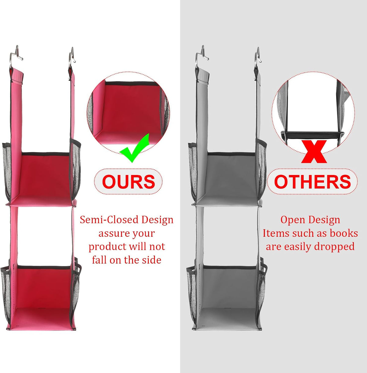 1 PC Hanging Locker Organizer 2 Layer Shelves, Rose Red