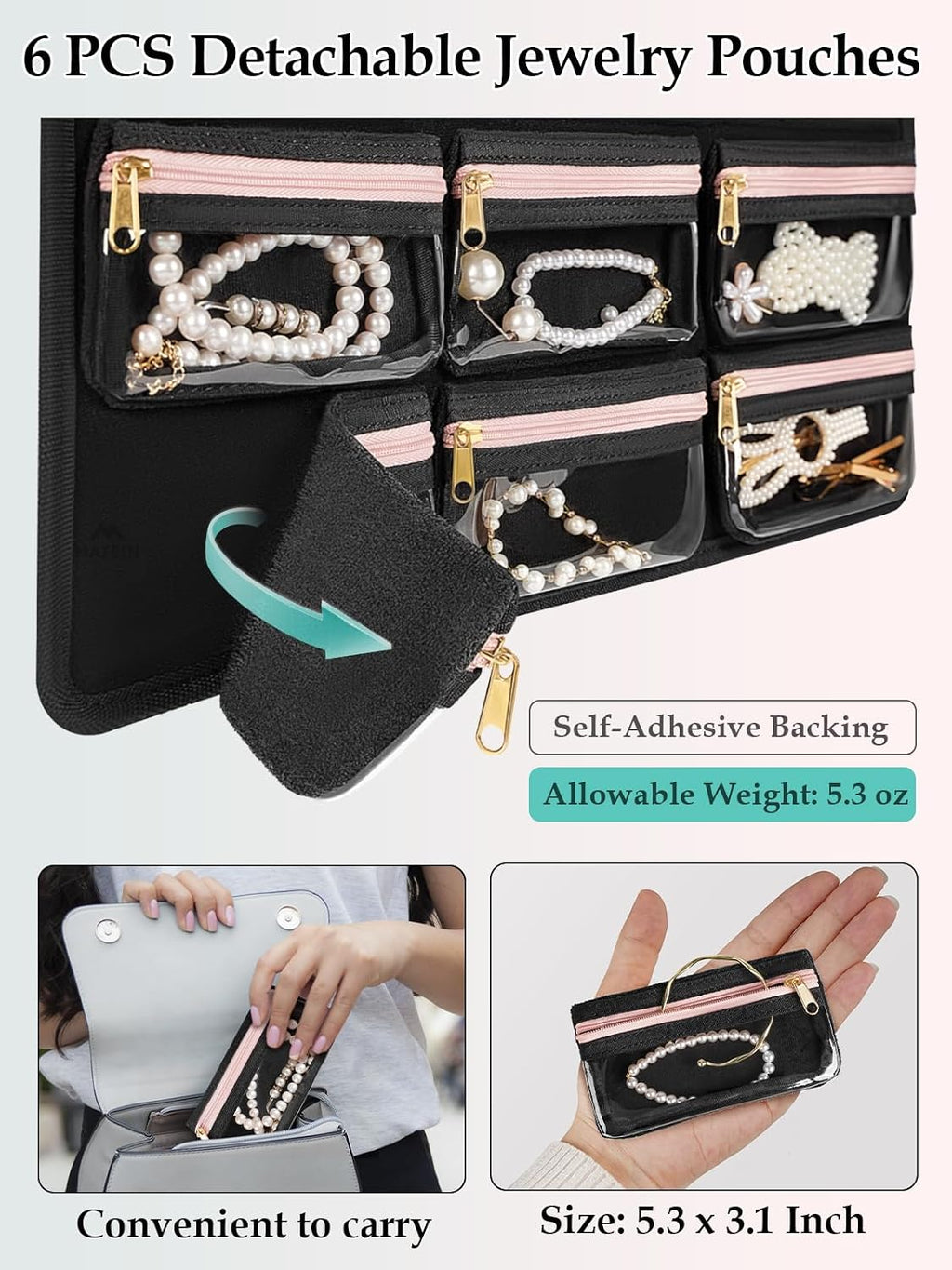 MATEIN Hanging Jewelry Organizer with Removable Zipper Jewelry Pouches