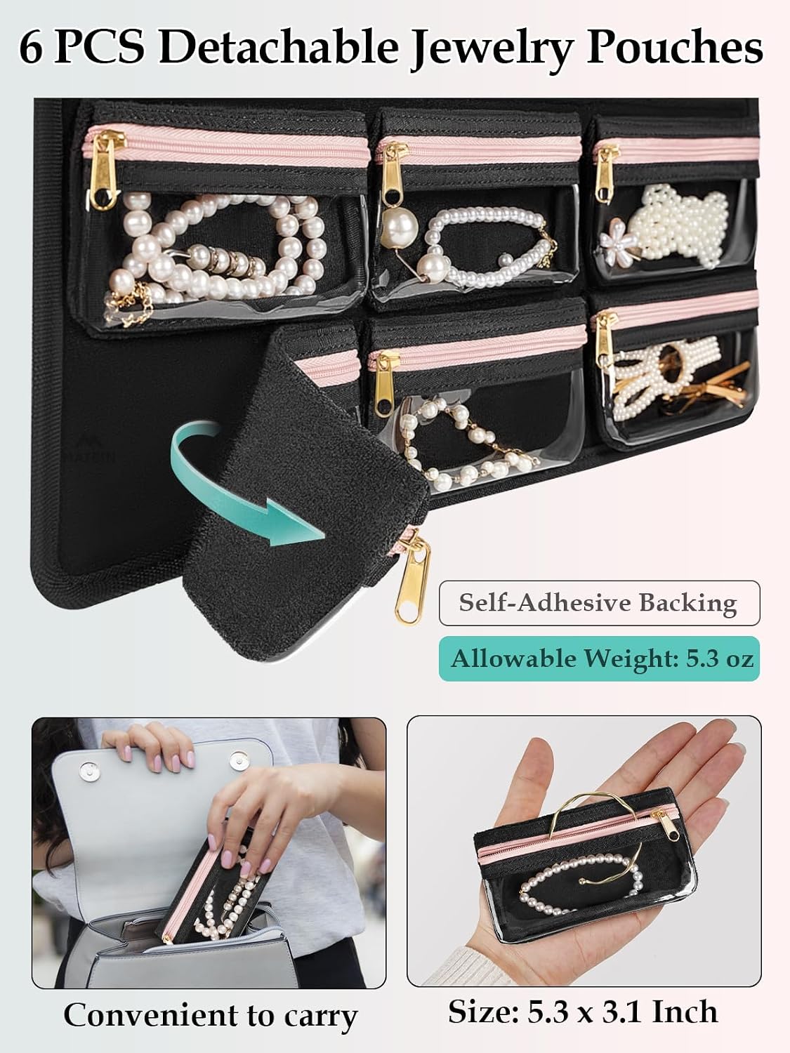 MATEIN Hanging Jewelry Organizer with Removable Zipper Jewelry Pouches