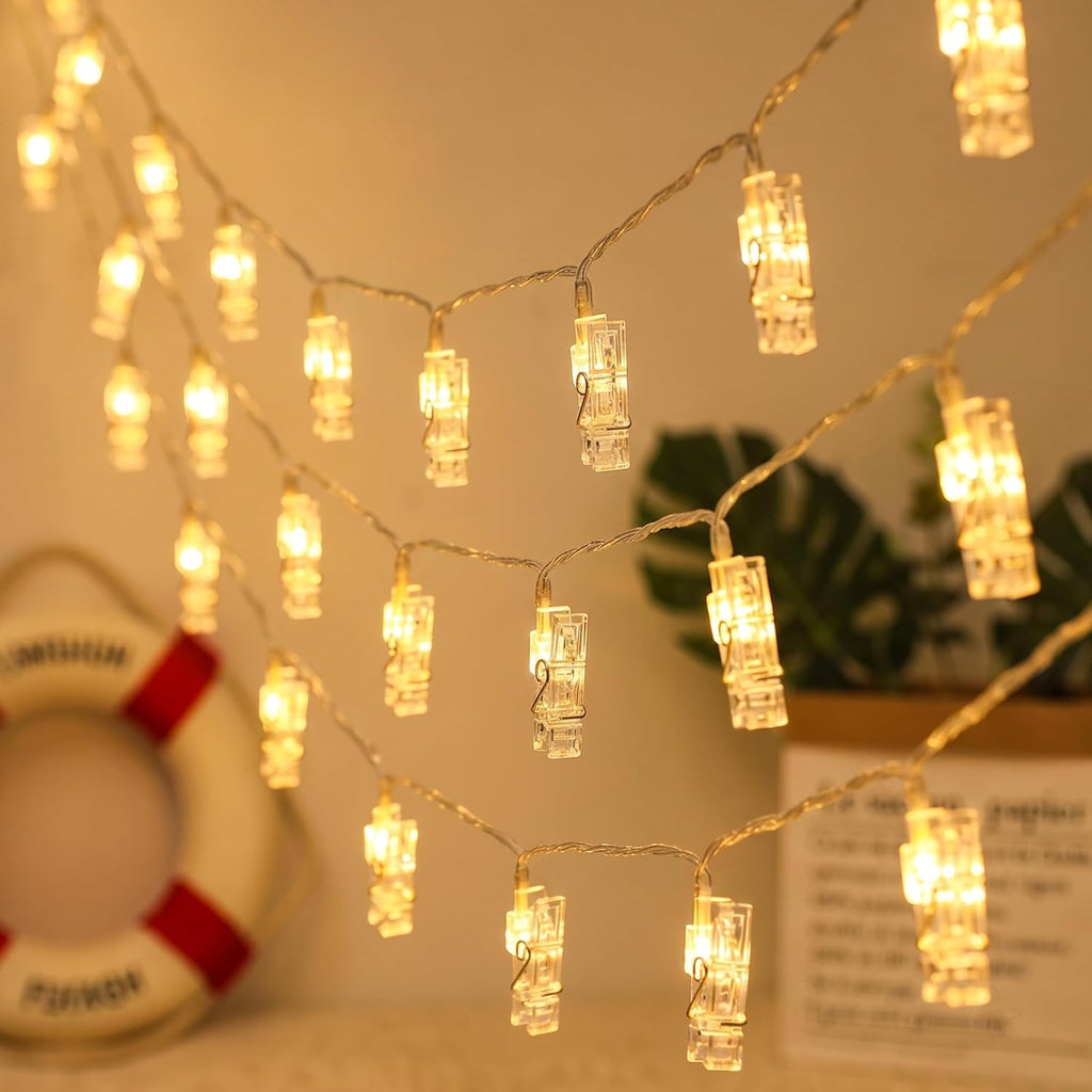 Photo String with Clips 20 LEDs Battery Operated Room Decorations Twinkle Photo Clips String Light for Bedroom Wall Christmas Party Wedding Birthday Classroom, Warm White
