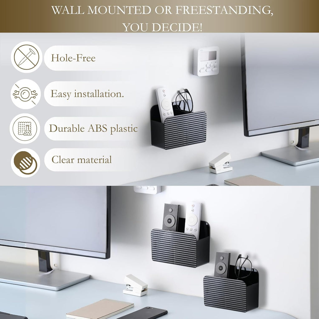 LINFIDITE Adhesive TV Remote Control Holder Wall Mount TV Remote Holder For Bedside Wall Remote Control Caddy Storage Organizer Stand Box （For 2 Or 4 Remote Controls – Black – Quantity 1）