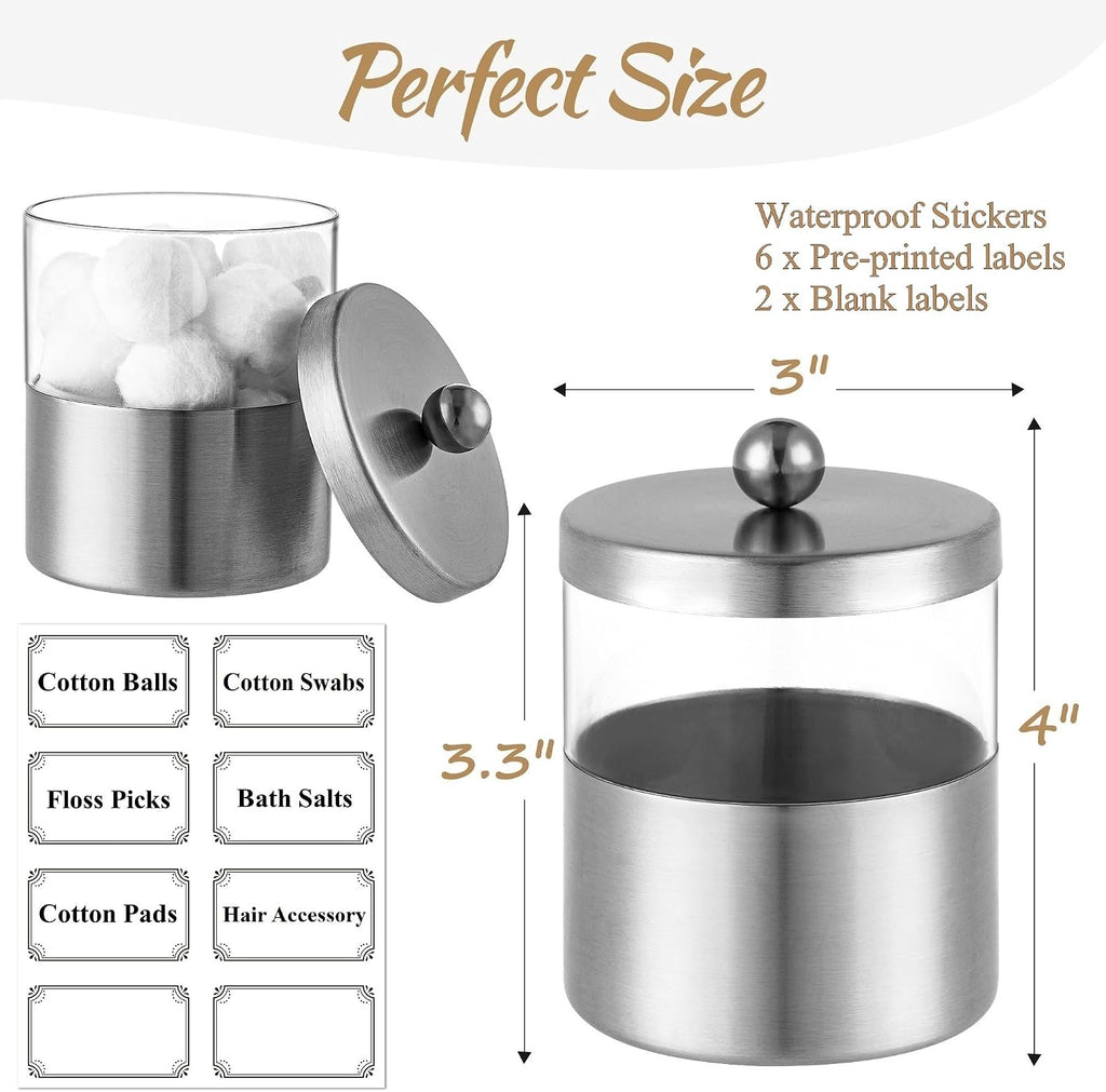 Gaussra Apothecary Jars, Qtip Holder, Bathroom Jar with Stickers - 2 Pack